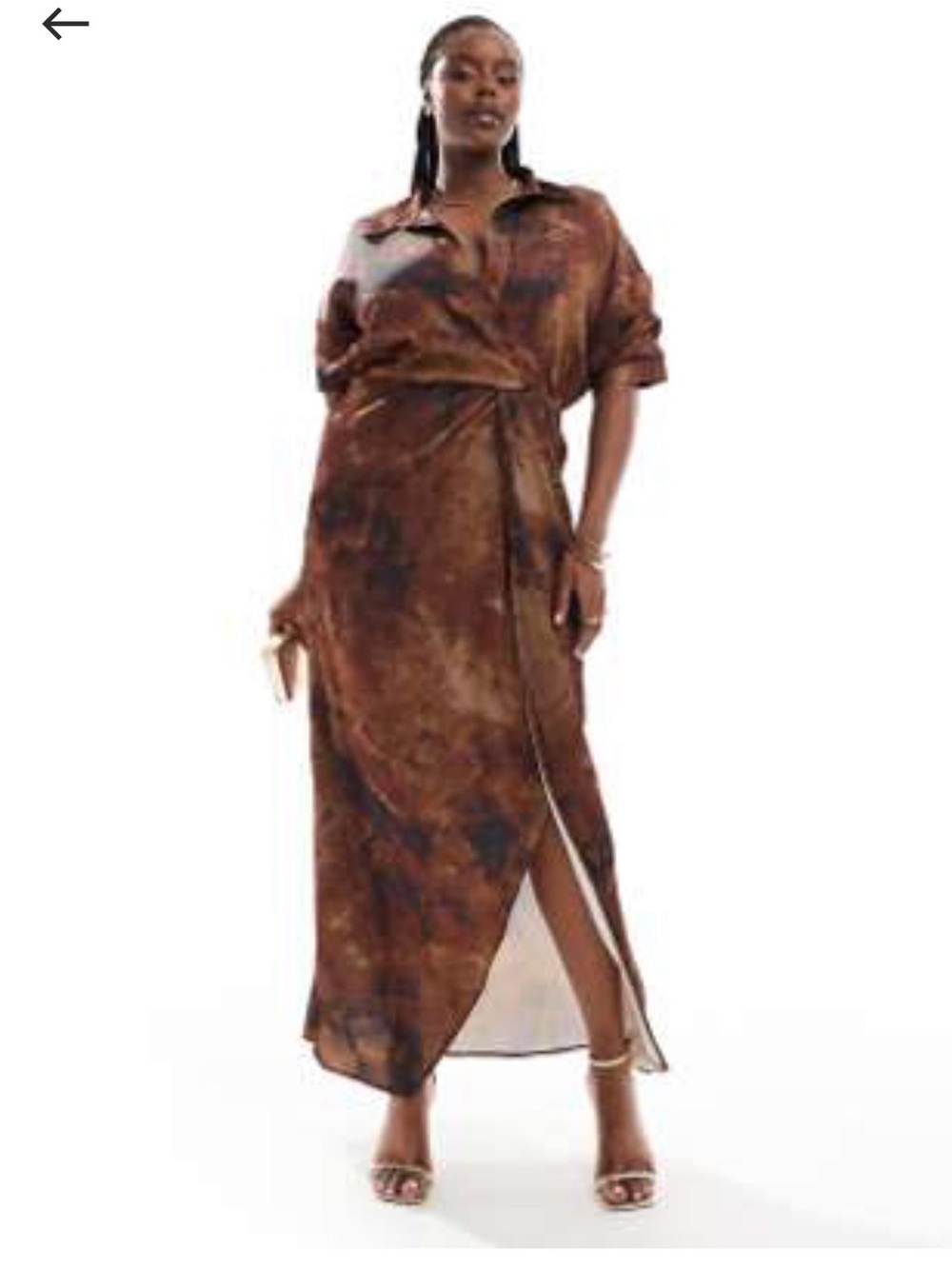 ASOS Curve Brown Tie-Dye Maxi Shirt Dress with Side Slit